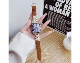 Ремешок для Apple Watch 38/40/41 mm AA металл+кожа (коричнево золотой)