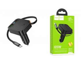 Автомобильное зарядное устройство BOROFONE NZ18 Guardian PD65W (USB - Type-C) с выдвижным кабелем Type-C (черный)