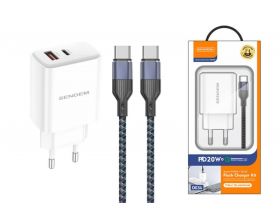 Сетевое зарядное устройство USB + USB-C + кабель Type-C – Type-C SENDEM OG33 (бело-черный) Сетевое зарядное устройство USB + USB-C + кабель Type-C – Type-C SENDEM OG33 (бело-черный)