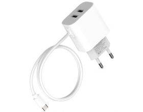 Сетевое зарядное устройство 2USB + кабель Type-C Maxvi CHL-242T (белый) Сетевое зарядное устройство 2USB + кабель Type-C Maxvi CHL-242T (белый)