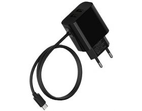Сетевое зарядное устройство 2USB + кабель Type-C Maxvi CHL-242T (черный) Сетевое зарядное устройство 2USB + кабель Type-C Maxvi CHL-242T (черный)