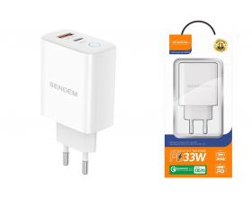 Сетевое зарядное устройство USB SENDEM OG35 PD33W+QC3.0, 3000mA (белый) Сетевое зарядное устройство USB SENDEM OG35 PD33W+QC3.0, 3000mA (белый)