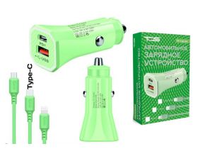Автомобильное зарядное устройство АЗУ USB + кабель Type-C TDS TS-CAU54 (PD12W,2400mA) (зеленый) Автомобильное зарядное устройство АЗУ USB + кабель Type-C TDS TS-CAU54 (PD12W,2400mA) (зеленый)