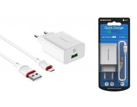 Сетевое зарядное устройство USB + кабель MicroUSB BOROFONE BA21A Long journey QC3.0 3000mAh (белый) Сетевое зарядное устройство USB + кабель MicroUSB BOROFONE BA21A Long journey QC3.0 3000mAh (белый)