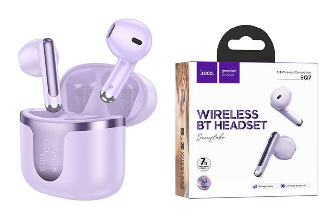 Наушники вакуумные беспроводные HOCO EQ7 Snowflake true wireless BT headset (фиолетовый) Наушники вакуумные беспроводные HOCO EQ7 Snowflake true wireless BT headset (фиолетовый)