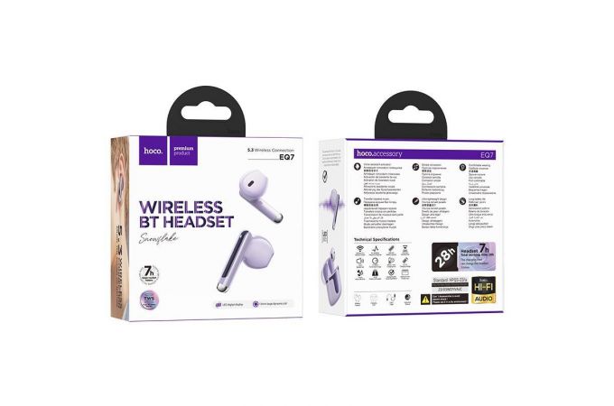 Наушники вакуумные беспроводные HOCO EQ7 Snowflake true wireless BT headset (фиолетовый) Наушники вакуумные беспроводные HOCO EQ7 Snowflake true wireless BT headset (фиолетовый)