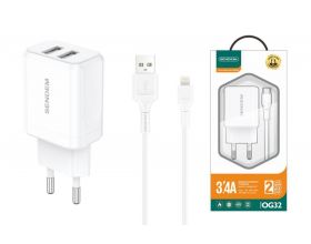 Сетевое зарядное устройство USB + кабель Lightning SENDEM OG32 5В, 3400mA (белый) Сетевое зарядное устройство USB + кабель Lightning SENDEM OG32 5В, 3400mA (белый)