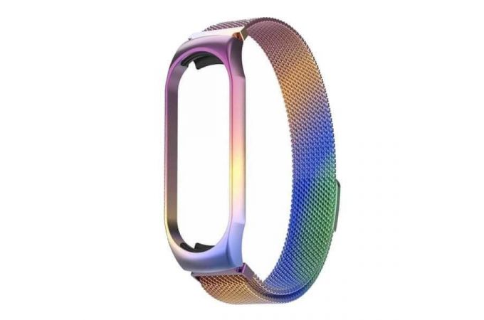 Браслет металлический для XIAOMI MI Band 5 (Миланское плетение)  цвет радужный Браслет металлический для XIAOMI MI Band 5 (Миланское плетение)  цвет радужный