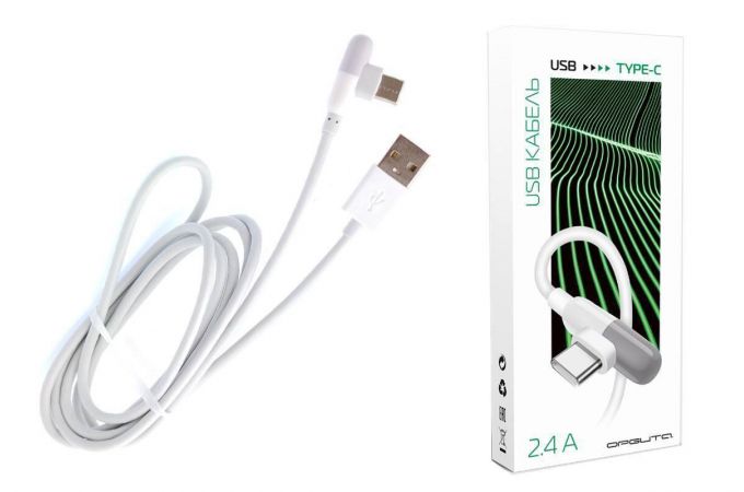 Кабель USB - USB Type-C Орбита OT-SMT28 2.4A (белый) 1м угловой Кабель USB - USB Type-C Орбита OT-SMT28 2.4A (белый) 1м угловой
