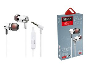 Наушники вакуумные проводные WALKER H520, микрофон, кнопка ответа, угл. разъем, белые Наушники вакуумные проводные WALKER H520, микрофон, кнопка ответа, угл. разъем, белые