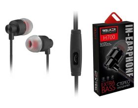 Наушники вакуумные проводные WALKER H700, микрофон, кнопка ответа, черные Наушники вакуумные проводные WALKER H700, микрофон, кнопка ответа, черные