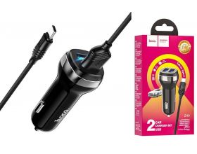 Автомобильное зарядное устройство АЗУ 2USB + кабель Type-C HOCO Z40 Superior 2400mAh (черный) Автомобильное зарядное устройство АЗУ 2USB + кабель Type-C HOCO Z40 Superior 2400mAh (черный)