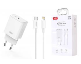 Сетевое зарядное устройство USB-C + USB-L (Lightning) +  кабель Lightning - Type-C XO L145 20W Bi-directional Reverse Charger Fast Charger White Сетевое зарядное устройство USB-C + USB-L (Lightning) +  кабель Lightning - Type-C XO L145 20W Bi-directional Reverse Charger Fast Charger White