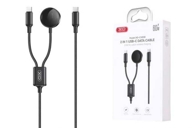 Беспроводное зарядное устройство XO CX030 Type-c to Type-c+ Metal Apple Watch Watch Charger Braided Cable Black Беспроводное зарядное устройство XO CX030 Type-c to Type-c+ Metal Apple Watch Watch Charger Braided Cable Black