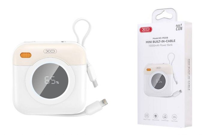 Универсальный дополнительный аккумулятор Power Bank XO PR258 self type-c cable, apple cable digital fast charger 22.5W/20W 10000mAh Beige Универсальный дополнительный аккумулятор Power Bank XO PR258 self type-c cable, apple cable digital fast charger 22.5W/20W 10000mAh Beige