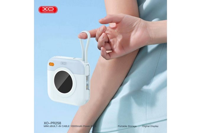 Универсальный дополнительный аккумулятор Power Bank XO PR258 self type-c cable, apple cable digital fast charger 22.5W/20W 10000mAh Beige Универсальный дополнительный аккумулятор Power Bank XO PR258 self type-c cable, apple cable digital fast charger 22.5W/20W 10000mAh Beige