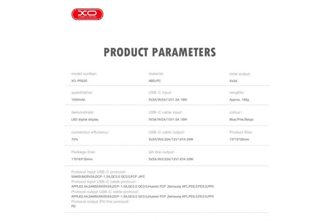 Универсальный дополнительный аккумулятор Power Bank XO PR258 self type-c cable, apple cable digital fast charger 22.5W/20W 10000mAh Beige Универсальный дополнительный аккумулятор Power Bank XO PR258 self type-c cable, apple cable digital fast charger 22.5W/20W 10000mAh Beige