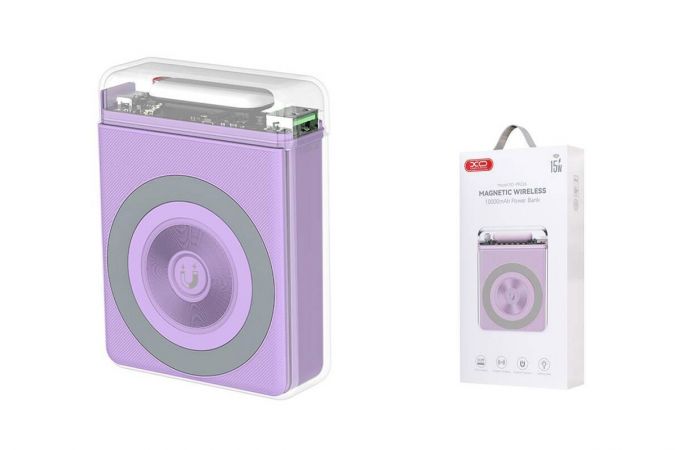Универсальный дополнительный аккумулятор Power Bank XO PR226 QC22.5W/PD20W Mini Transparent Magnetic Quick Charger with Light 10000mAh Purple Универсальный дополнительный аккумулятор Power Bank XO PR226 QC22.5W/PD20W Mini Transparent Magnetic Quick Charger with Light 10000mAh Purple