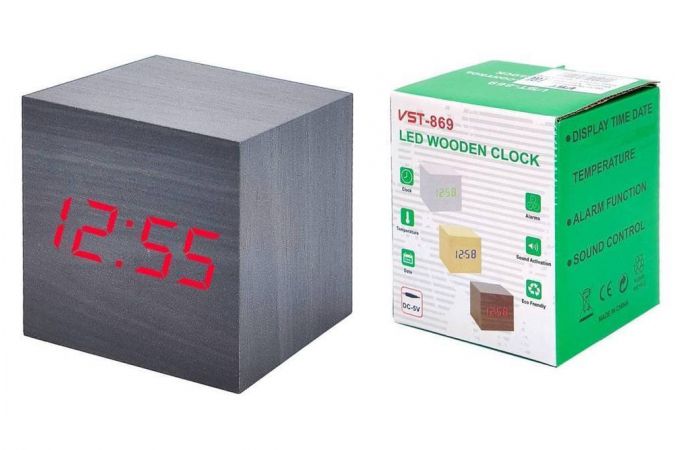 Часы настольные VST 869-1 (Красные цифры, черный корпус) (без блока) Часы настольные VST 869-1 (Красные цифры, черный корпус) (без блока)