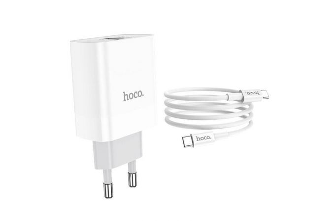 Сетевое зарядное устройство USB-C+ кабель Type-C  - Type-C HOCO C80A Rapido PD20W + QC 3.0 (белый) Сетевое зарядное устройство USB-C+ кабель Type-C  - Type-C HOCO C80A Rapido PD20W + QC 3.0 (белый)