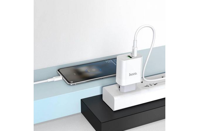 Сетевое зарядное устройство USB-C+ кабель Type-C  - Type-C HOCO C80A Rapido PD20W + QC 3.0 (белый) Сетевое зарядное устройство USB-C+ кабель Type-C  - Type-C HOCO C80A Rapido PD20W + QC 3.0 (белый)