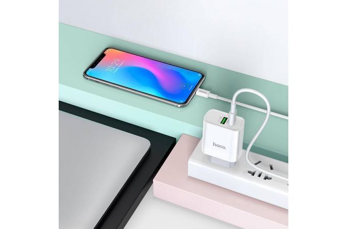 Сетевое зарядное устройство USB-C+ кабель Type-C  - Type-C HOCO C80A Rapido PD20W + QC 3.0 (белый) Сетевое зарядное устройство USB-C+ кабель Type-C  - Type-C HOCO C80A Rapido PD20W + QC 3.0 (белый)