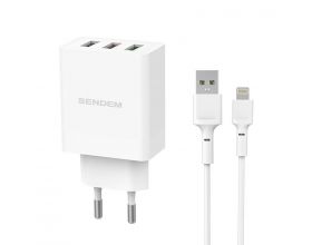 Сетевое зарядное устройство USB + кабель Lightning SENDEM OG04 5В, 4800mA (белый) Сетевое зарядное устройство USB + кабель Lightning SENDEM OG04 5В, 4800mA (белый)