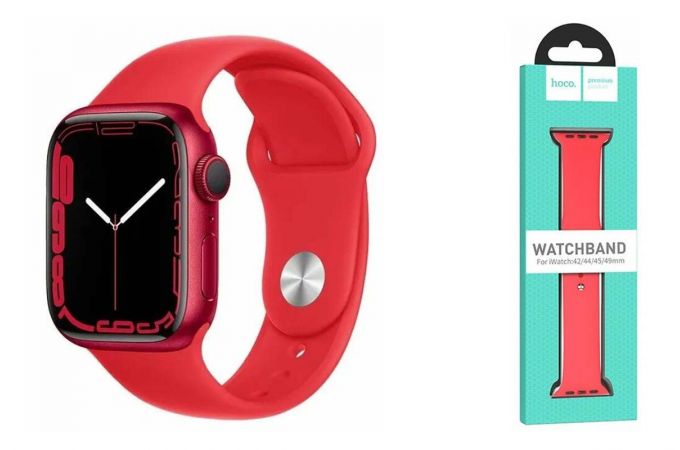 Ремешок для Apple Watch HOCO WA01 Классический спортивный силиконовый ремешок Flexible series (42-49 мм, красный) Ремешок для Apple Watch HOCO WA01 Классический спортивный силиконовый ремешок Flexible series (42-49 мм, красный)