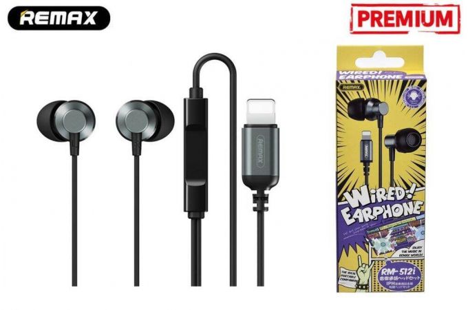 Наушники вакуумные проводные Remax Metal Wired Earphone for Music & Call RM-512i Ip Black (штекер Lightning) Наушники вакуумные проводные Remax Metal Wired Earphone for Music & Call RM-512i Ip Black (штекер Lightning)