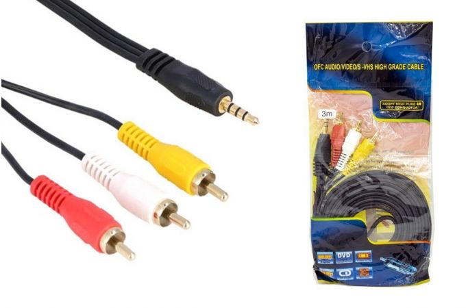 Кабель аудио видео Jack 3,5 - 3 RCA (папа - папа) 3 м черный (TRS302) Кабель аудио видео Jack 3,5 - 3 RCA (папа - папа) 3 м черный (TRS302)