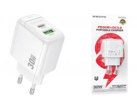Сетевое зарядное устройство USB + USB-C BOROFONE BAS45A Potential PD30W+QC3.0 (белый) Сетевое зарядное устройство USB + USB-C BOROFONE BAS45A Potential PD30W+QC3.0 (белый)