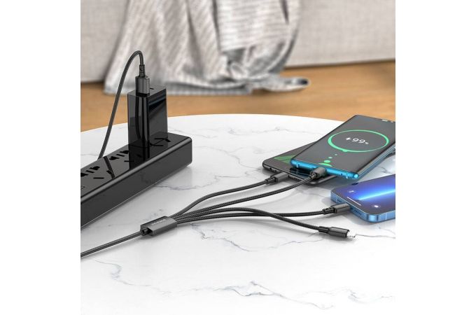 Кабель USB 4 в 1 BOROFONE BX72 Type-C/Lightning/Lightning/Micro 2.4A (черный) 1м Кабель USB 4 в 1 BOROFONE BX72 Type-C/Lightning/Lightning/Micro 2.4A (черный) 1м