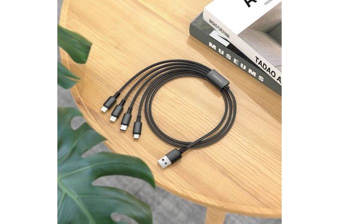 Кабель USB 4 в 1 BOROFONE BX72 Type-C/Lightning/Lightning/Micro 2.4A (черный) 1м Кабель USB 4 в 1 BOROFONE BX72 Type-C/Lightning/Lightning/Micro 2.4A (черный) 1м