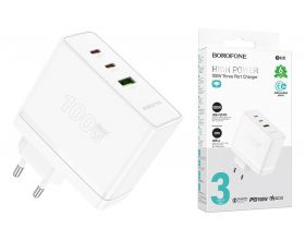 Сетевое зарядное устройство 2USB-C + USB  BOROFONE BN11 PD100W (белый) Сетевое зарядное устройство 2USB-C + USB  BOROFONE BN11 PD100W (белый)