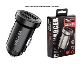 Автомобильное зарядное устройство АЗУ WALKER WCR-25, 3А, 36Вт, Type-Cx1, быстрая зарядка QC 3.0+PD, черное Автомобильное зарядное устройство АЗУ WALKER WCR-25, 3А, 36Вт, Type-Cx1, быстрая зарядка QC 3.0+PD, черное