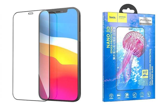 Защитное стекло дисплея iPhone 12 Pro Max (6.7)  HOCO A12 Nano 3D full screen edges protection tempered glass черное Защитное стекло дисплея iPhone 12 Pro Max (6.7)  HOCO A12 Nano 3D full screen edges protection tempered glass черное